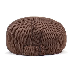 Detailed view of the breathable brown mesh fabric on the back of the beret cap