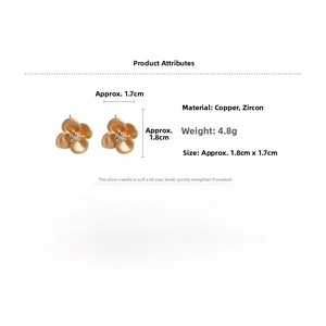 Detail showing gold flower stud earring dimensions 1.8cm with zircon center and silver pin