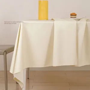 Waterproof cream white lambskin texture tablecloth with stain-resistant matte finish
