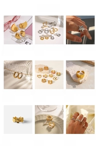 Detailed collection of 18K gold plated rings, pearl pendants, and zircon earrings set