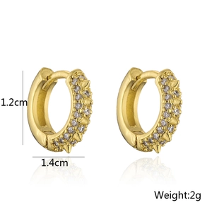 Détail de boucles d'oreilles créoles plaquées or 18K avec zircons et clous de style punk