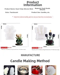 Detailansicht der Herz-Tulpen-Silikonform Maße und DIY-Schritte zur Kerzenherstellung