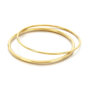 Minimalist double layer 2mm and 3mm gold stainless steel round bangles in high-polished finish