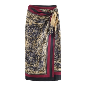 Paisley Print Satin Wrap Midi Skirt Vintage High Waist Streetwear Sexy For Women