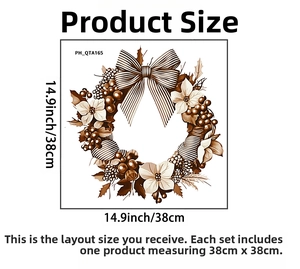 Detailed dimension guide showing the 38cm vintage Christmas wreath floral wall sticker