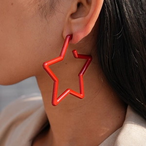 Minimalist red acrylic star stud earrings with high-gloss finish and steel pins for women