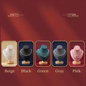 Velvet and wood jewelry display bust stands in five colors for necklaces and pendants