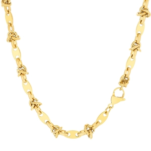 Golden titanium steel marine link necklace with knot detail on white background