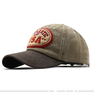 Vintage American style baseball cap in olive green and brown distressed wash cotton