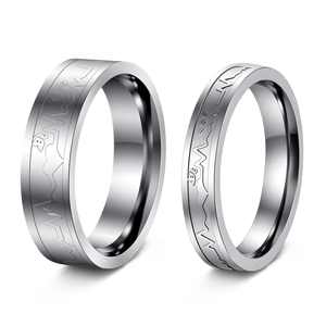 Heartbeat EKG Wave Ring Stainless Steel Heart Pulse Mountain Engraved Polished Band Jewelry For Couples Men Women