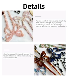 Detail of butterfly acetate hair sticks showing marble texture and varied color options