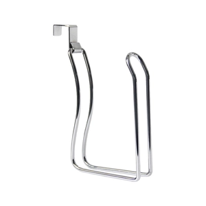 Silver chrome over-the-door tissue holder and kitchen hook rack on white background