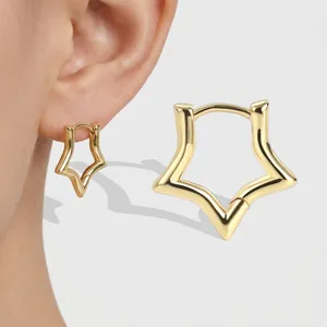 Star Shape Hoop Earrings Copper 18K Gold Plated Minimalist Geometric Huggie Ear Cuffs Fashion Jewelry For Women
