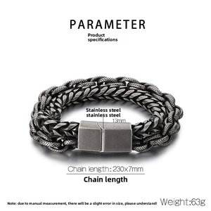Detail view of 230mm stainless steel double layer chain bracelet with magnetic clasp