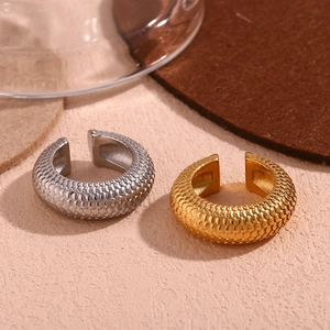 18K gold and silver plated C-shaped earrings with textured fish scale pattern