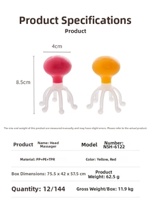 Detailed size specifications for the octopus head massager showing 8.5cm height and 4cm width