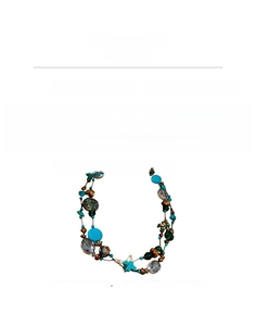 Detail view of multi-layer beaded necklace showing material specs and length of 89.4cm