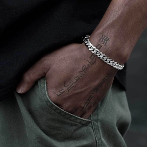 Mens hip hop silver Cuban link bracelet with 18K gold plated iced out diamond clasp