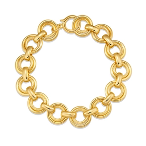Pulsera de Cadena de Oro Gruesa Vintage para Mujer de Cobre Bañado en Oro 18K Pulsera de Eslabones Circulares Geométricos