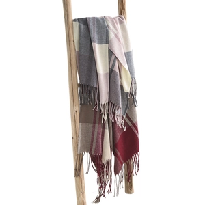 Classic plaid cashmere-feel scarves with tassels in grey-pink and burgundy-camel colors