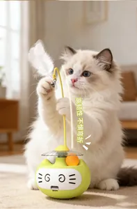 Cat tumbler toy with feathers and bells, Ragdoll cat playing in a cozy home setting