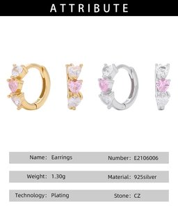 Detailed view of 925 silver heart earrings with CZ stones and product specifications