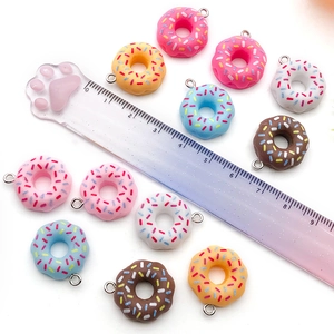 Set of 12 colorful resin donut pendants with sprinkles and metal rings for DIY jewelry