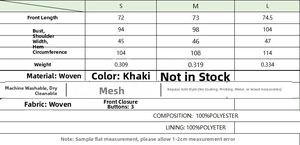 Detailed size guide and measurements for the khaki sleeveless blazer waistcoat top