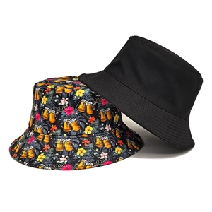 Bob unisexe en coton avec base noire et imprimé fleuri de bière pour la protection solaire d'été