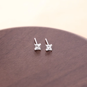 Minimalist Square Rhinestone Stud Earrings For Women Copper Silver Plated Simple Small Geometric Student Ear Jewelry Gift