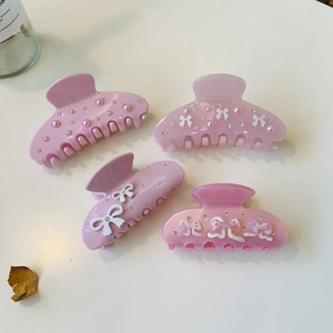Pinces À Cheveux Roses Acétate Nœud Papillon Künstliche Perle Strass Accessoire De Coiffure Pour Femmes Filles