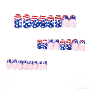 24pcs Independence Day press-on nails with American flag stars and stripes pattern