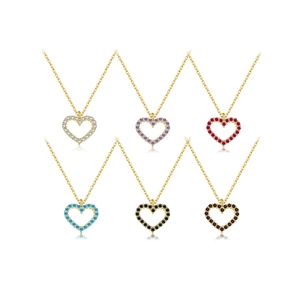 S925 Sterling Silver Heart Pendant Necklace For Women 18K Gold Plated Rhinestone Inlaid Heart Shape Clavicle Chain Jewelry