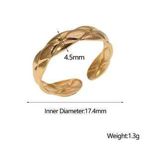 Adjustable minimalist stainless steel open ring with classic golden rhombus pattern design