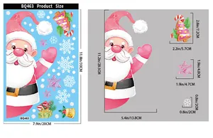 Detailed dimensions of BQ463 Christmas decals including Santa and snowflakes sizes