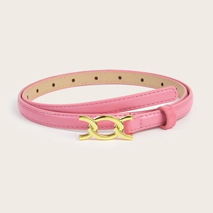 Women's Retro Thin PU Leather Belt Korean Fashion Versatile Decorative Waist Strap With Gold Interlocking Buckle For Jeans Trousers Dress