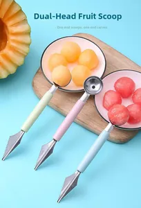 Dual-head stainless steel fruit scooper and carving knife tool for melon balls