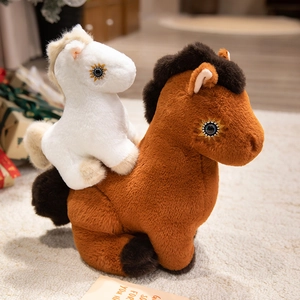 Plush brown and white horse toy set with soft fur and decorative star embroidery