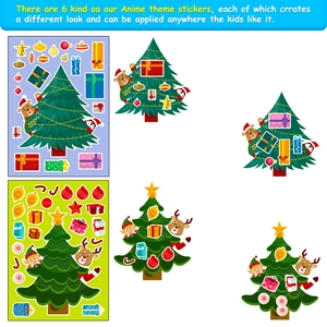 6-piece Christmas DIY puzzle sticker set with trees and reindeer for holiday window decor