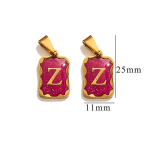 Detail of 25x11mm golden stainless steel rectangle pendant with purple Z letter