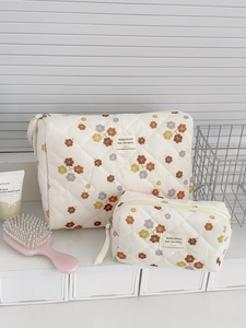 Blumen-Kosmetiktaschen-Set aus Cord mit großen und kleinen Kulturbeuteln und Reißverschluss