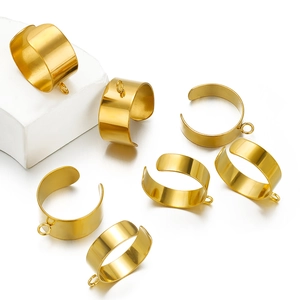 Polished gold plated stainless steel open ring base with side loop for jewelry DIY