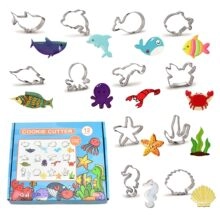 Detailed 12-piece sea life cookie cutter set with colorful ocean themed shaped biscuits