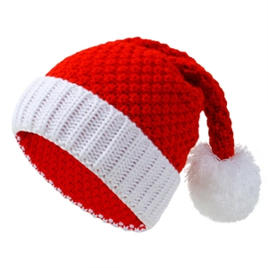 Classic red and white knitted Christmas hat with pompom for party accessories