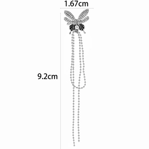 Silver butterfly ear cuff with micro-paved zircons and 9.2cm long chain tassels