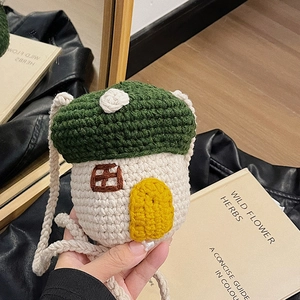 Handmade knitted mini house crossbody bag in colorful cotton yarn for women