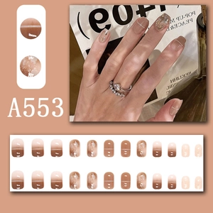 Details zu A553 Press-on-Nägeln mit braunem Verlauf, Marmor-Look und Silberglitter