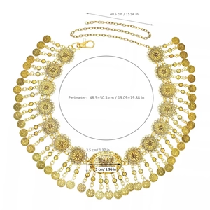 Bohemian gold metal waist chain with coin tassels and butterfly plate plus size dimensions