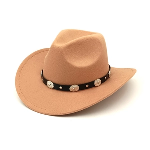 Classic khaki wool felt western cowboy hat with vintage studded leather band details