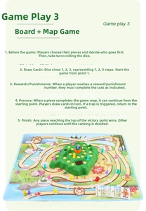 Detailed tabletop board game set with 3D green hill base, colorful rabbit pawns and cards